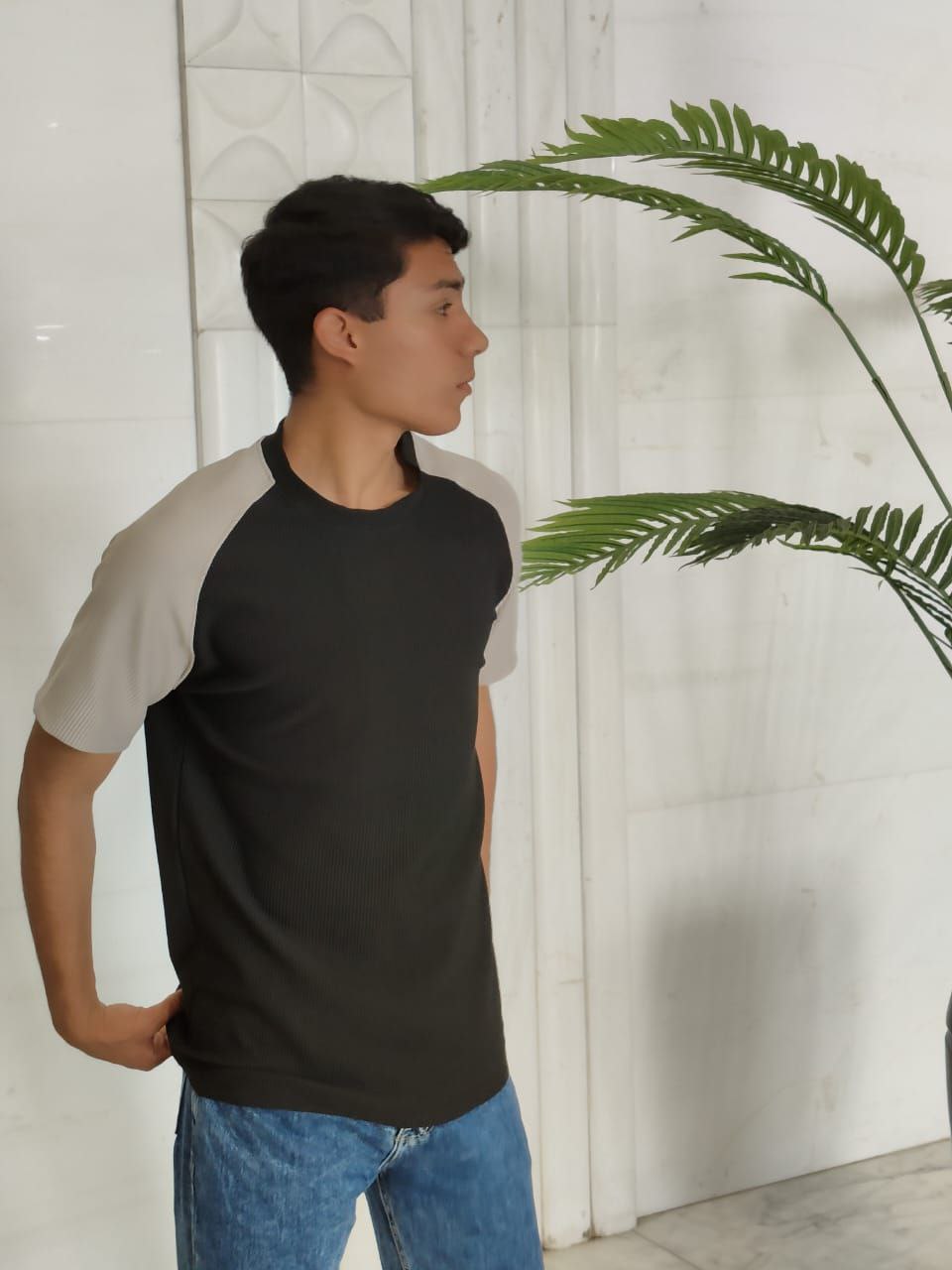 Corduroy Slim Fit Tee - Black